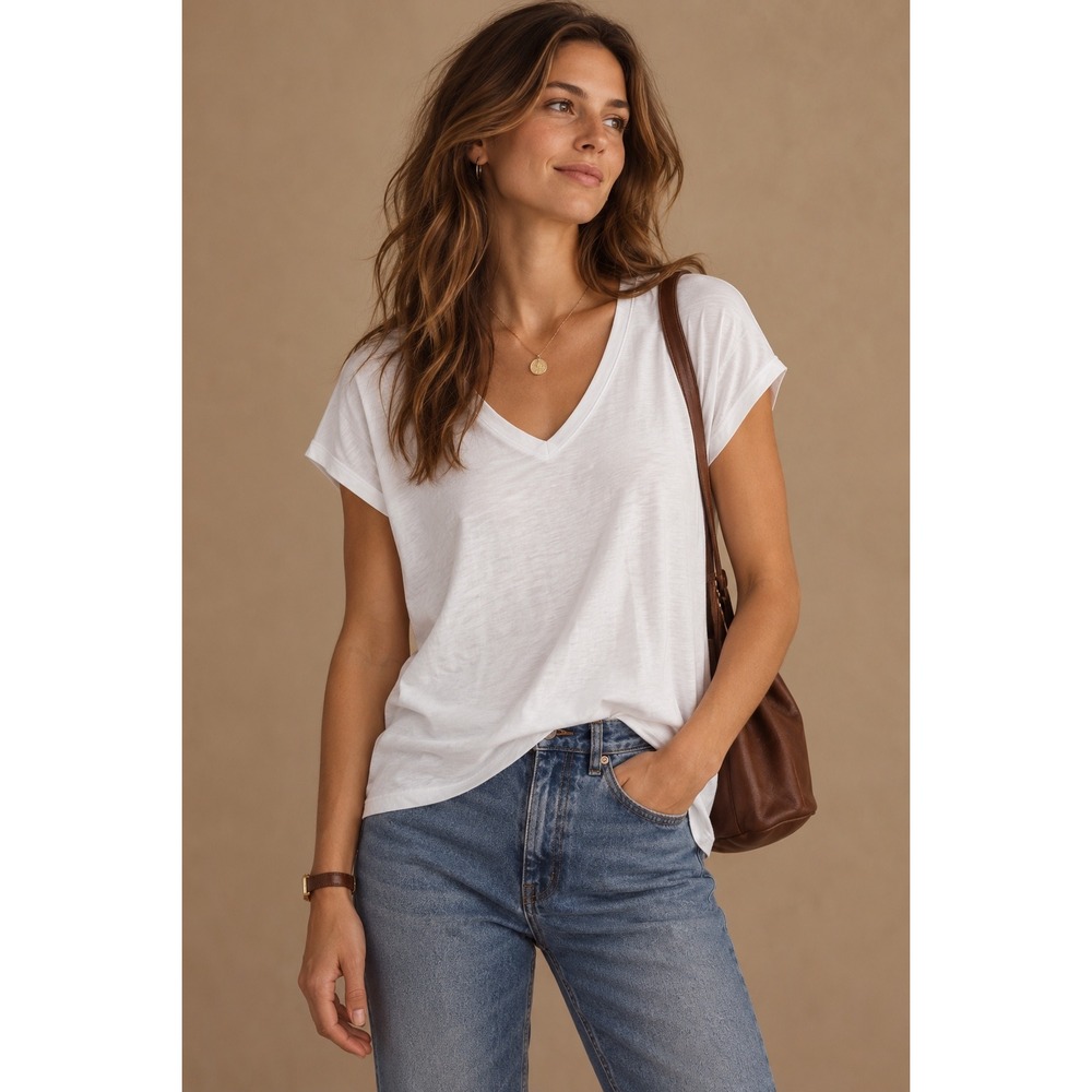 Nordstrom V-Neck Tee White Pima Cotton Minimalist Basics M